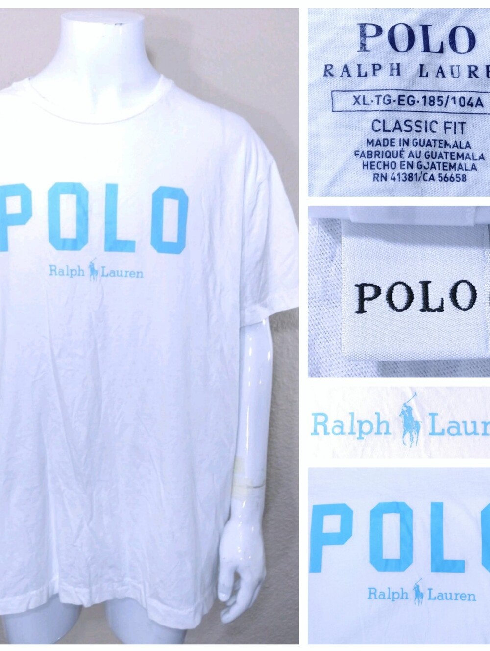 POLO RALPH LAUREN T Shirt XL WHITE Blue Pony SPELLOUT Athletic Dept MENS RL SS